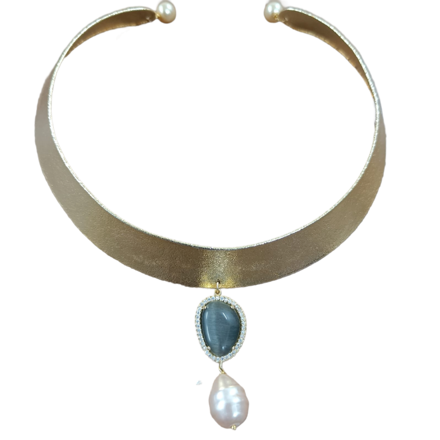 18K Gold Plated Indo-Western Grey Quart Choker.