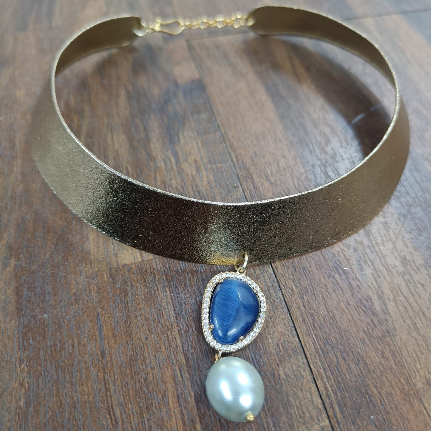 18K Gold Plated Indo-Western Blue Stone Choker.