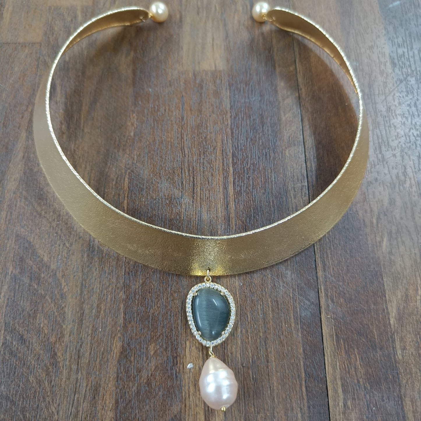 18K Gold Plated Indo-Western Grey Quart Choker.
