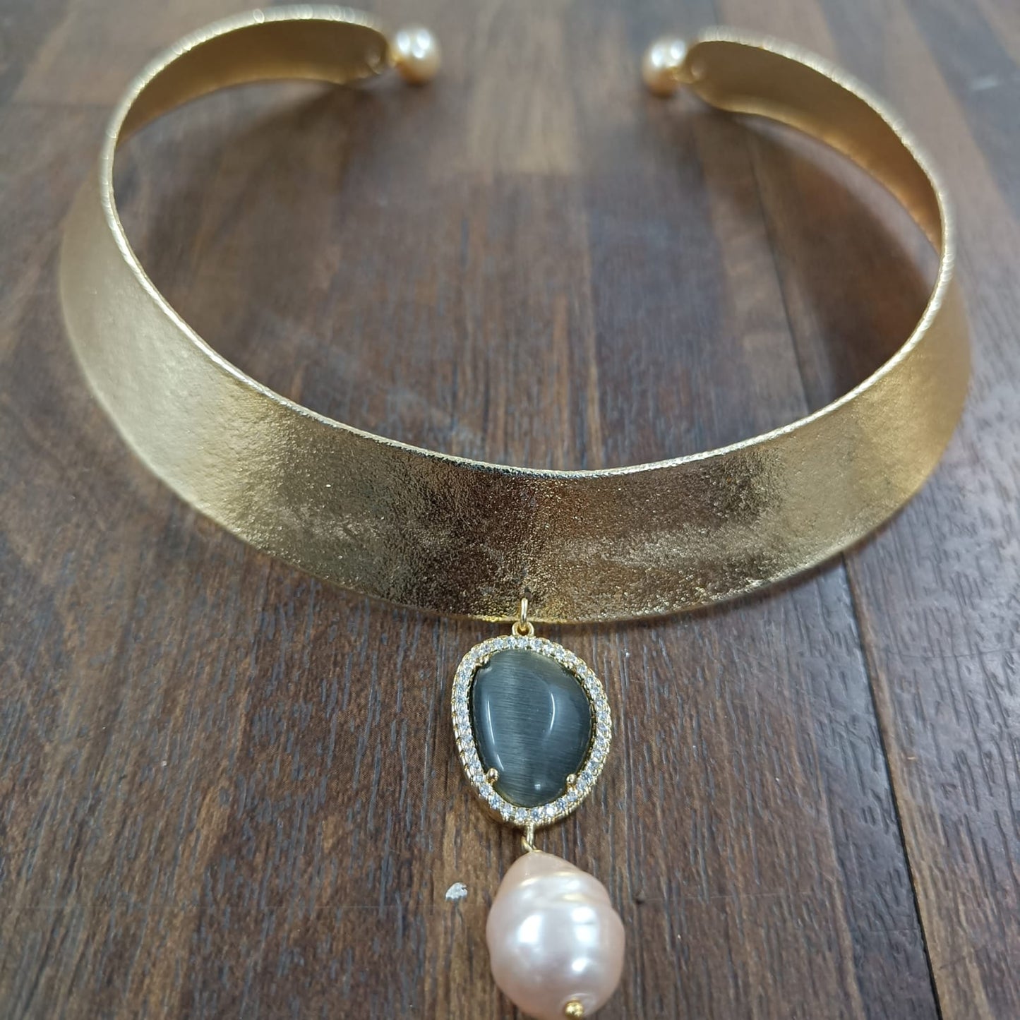 18K Gold Plated Indo-Western Grey Quart Choker.