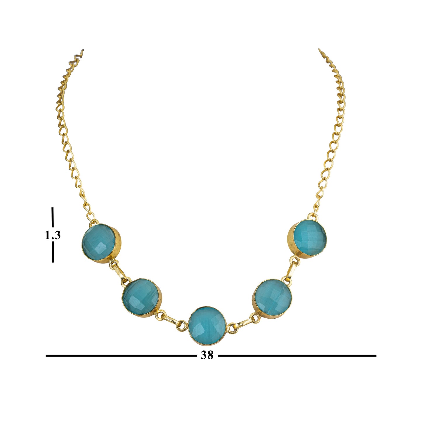Bdiva 18K Gold Plated Five Stone Blue Sapphire Necklace.