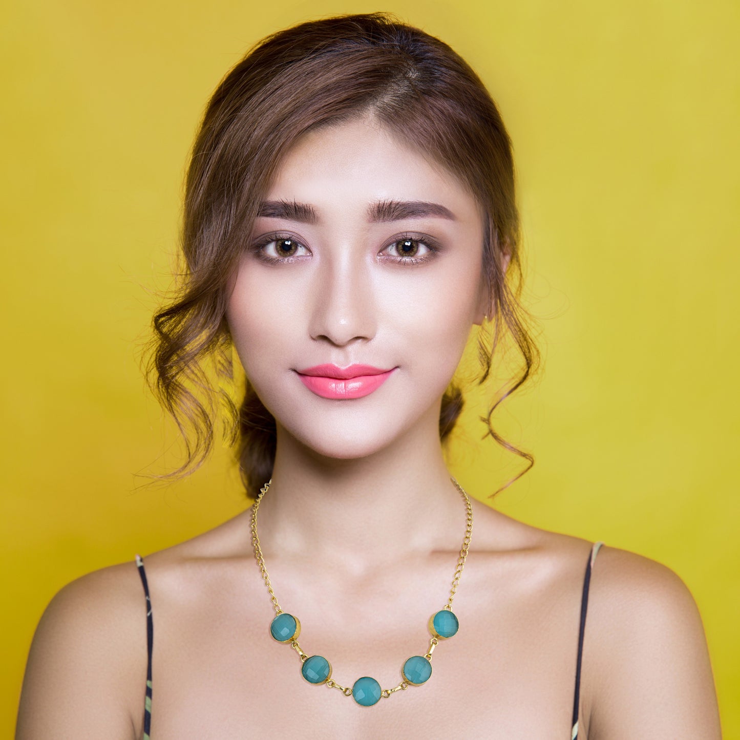 Bdiva 18K Gold Plated Five Stone Blue Sapphire Necklace.