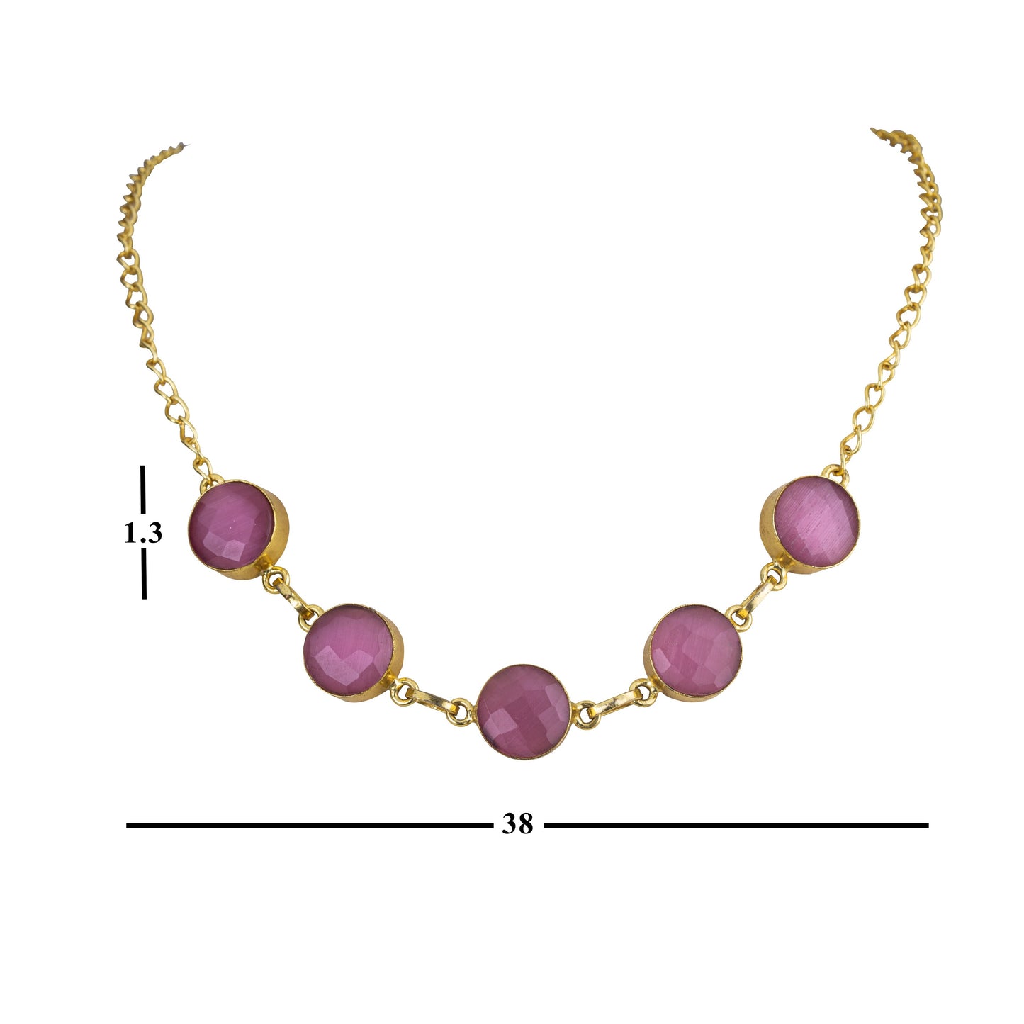 Bdiva 18K Gold Plated Five Stone Pink Ruby Necklace.