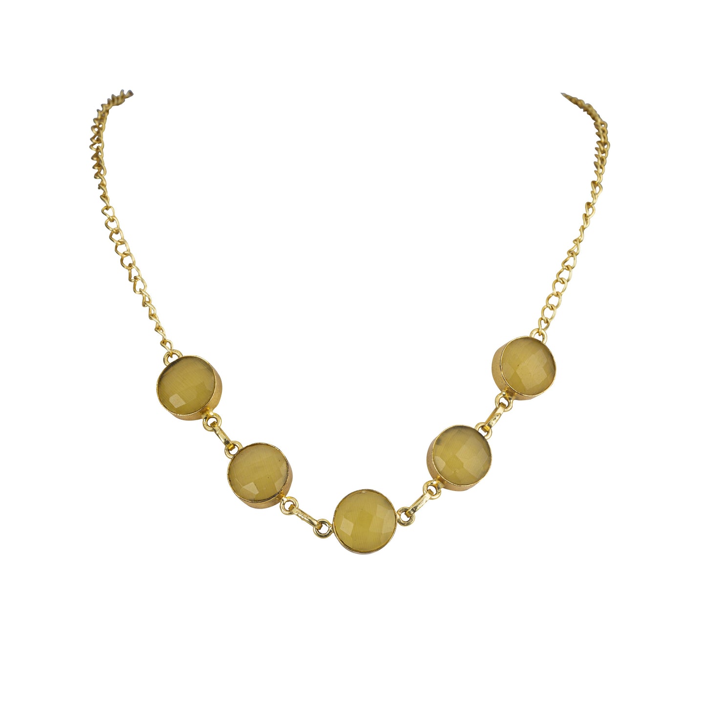 Bdiva 18K Gold Plated Five Stone Yellow Citrine Necklace.