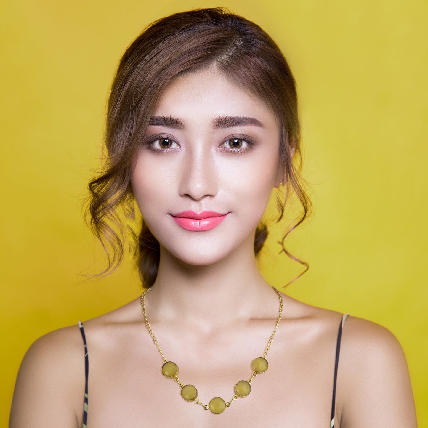 Bdiva 18K Gold Plated Five Stone Yellow Citrine Necklace.