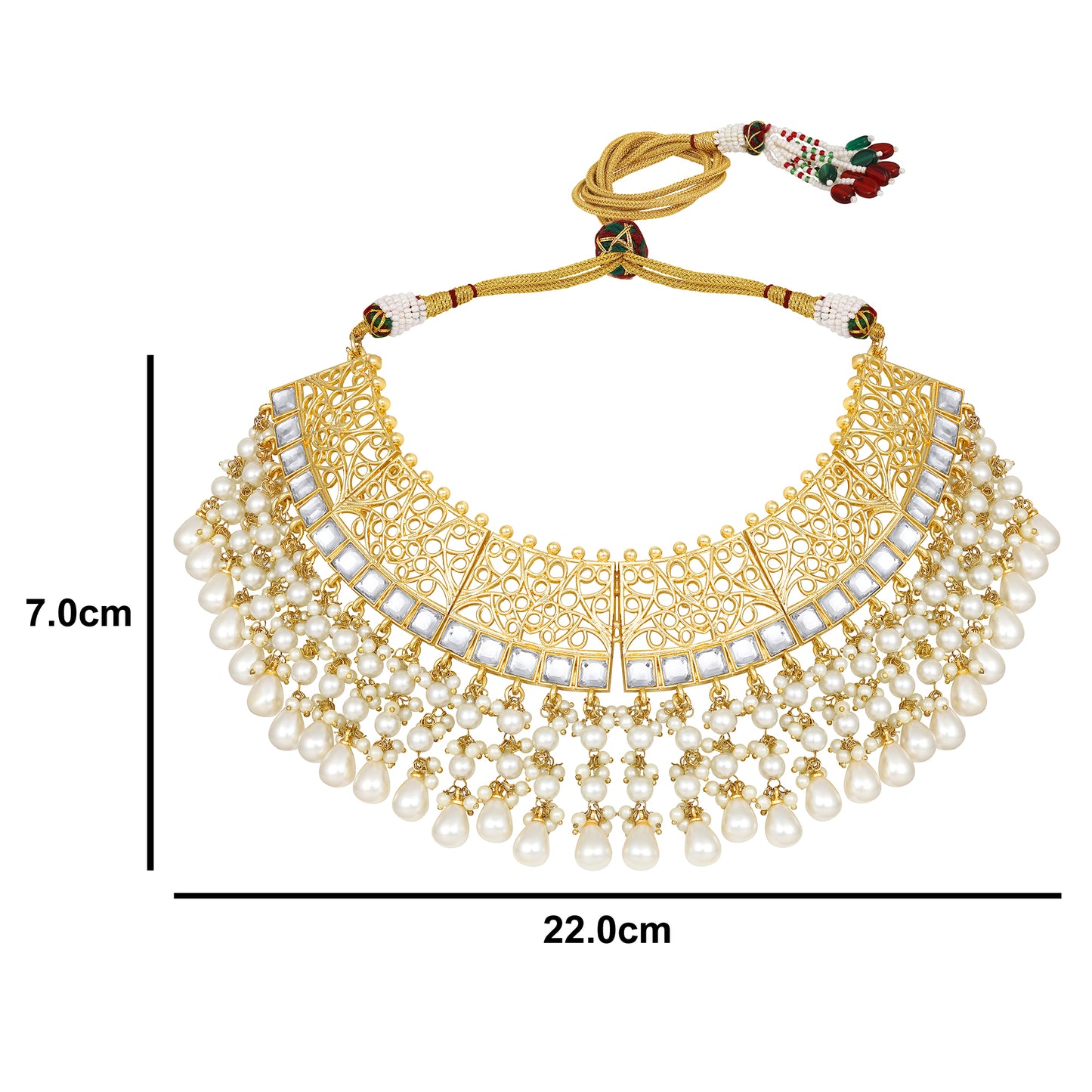 Bdiva 18K Gold Plated Kundan Semi Cultured White Pearl Choker