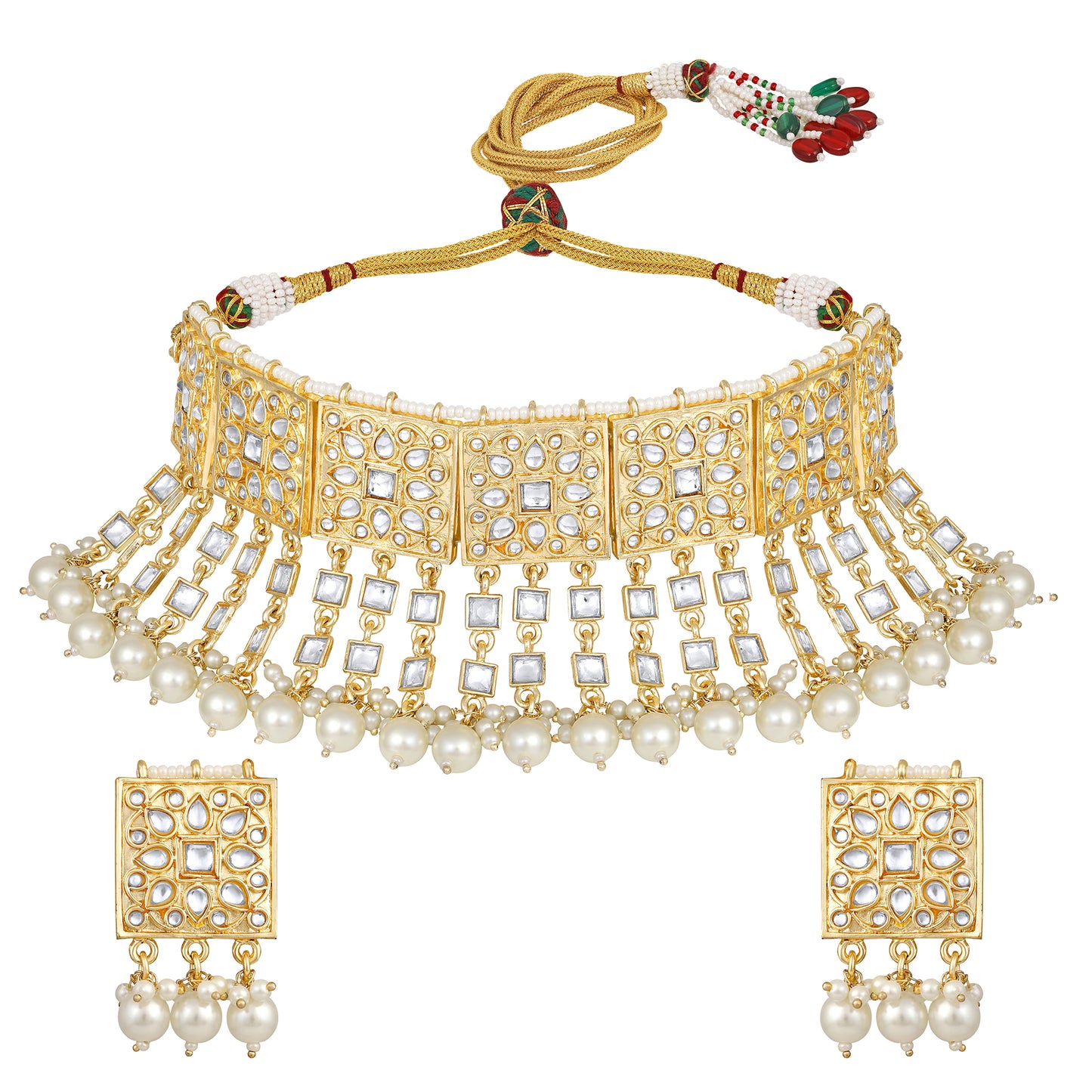 Bdiva 18K Gold Plated Kundan Semi Cultured White Pearl Choker