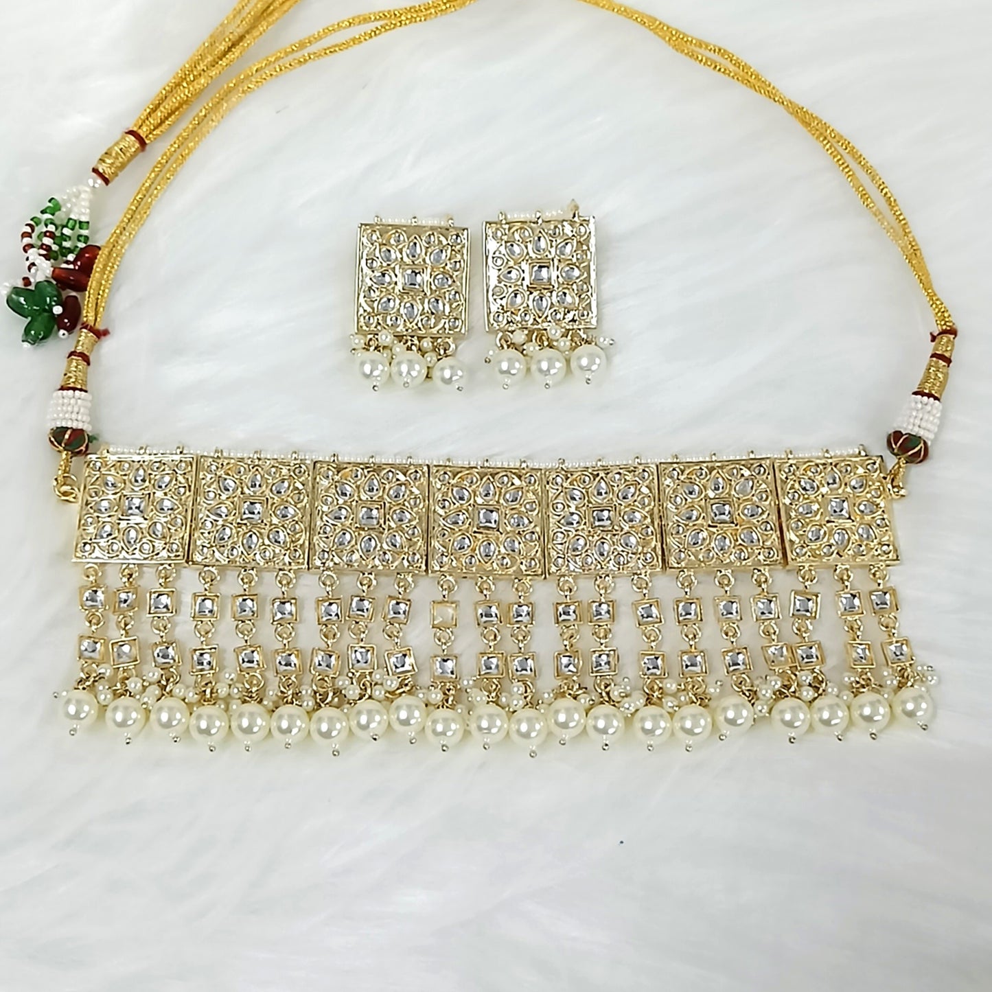 Bdiva 18K Gold Plated Kundan Semi Cultured White Pearl Choker