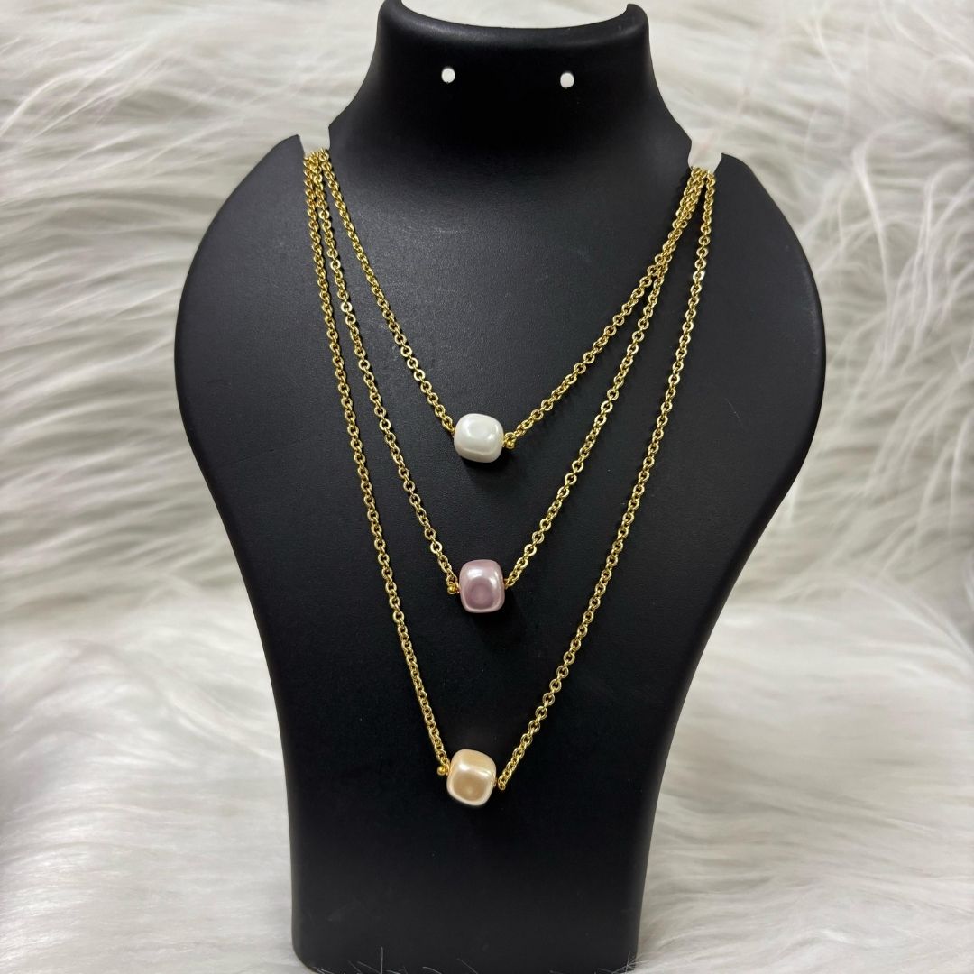 Bdiva 18k Gold Plated Semi Cultured Pearl Layered Necklace.