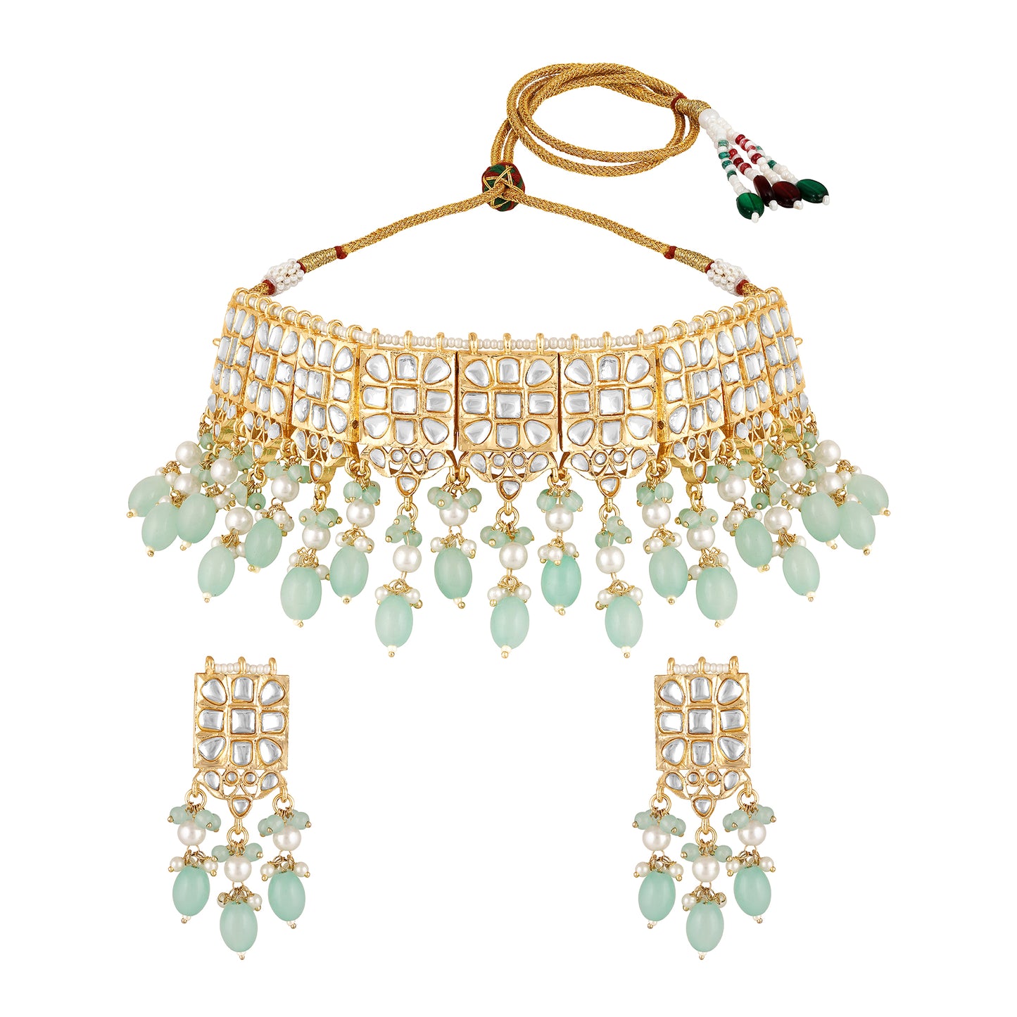 18K Gold Plated Heritage Green Kundan Choker Set