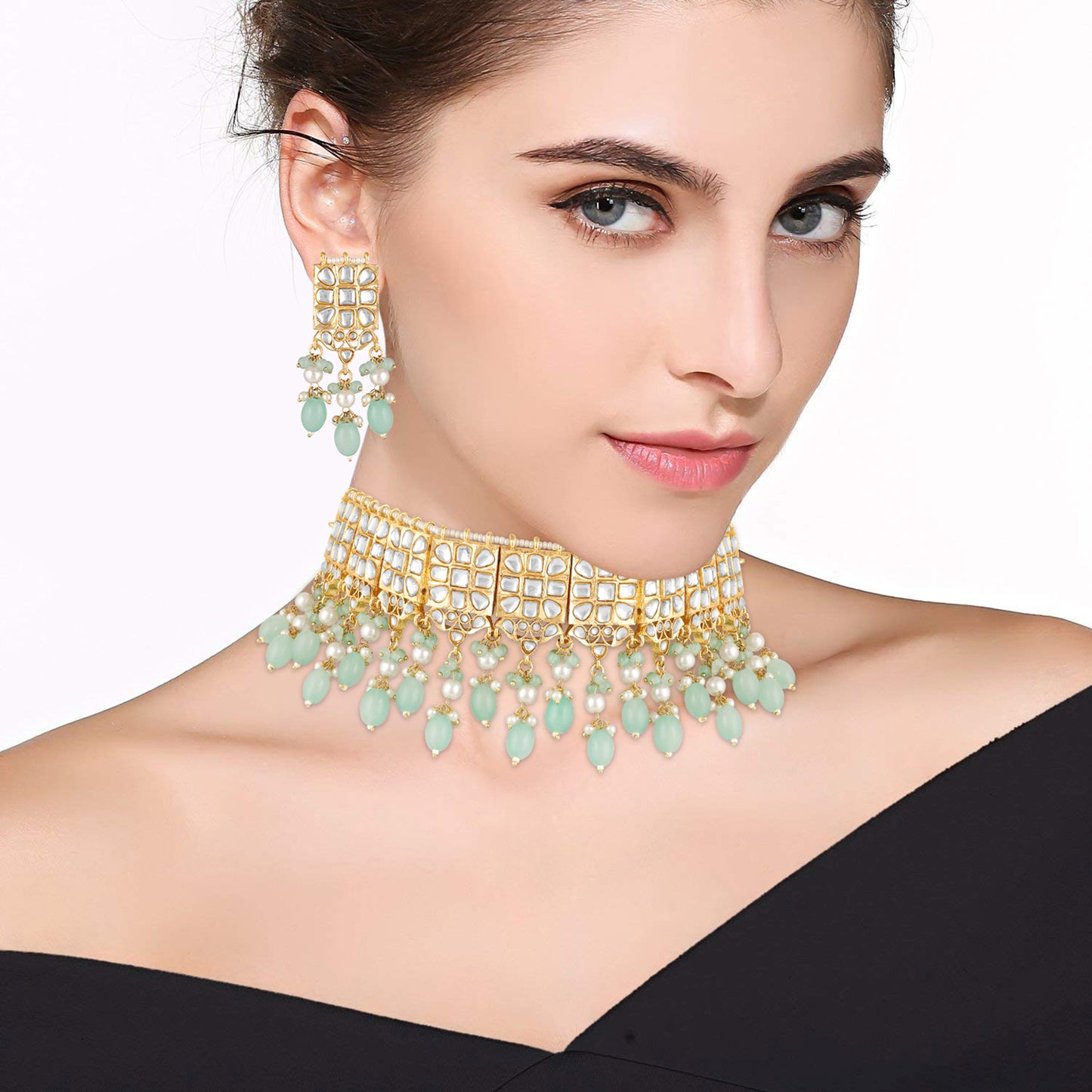 18K Gold Plated Heritage Green Kundan Choker Set