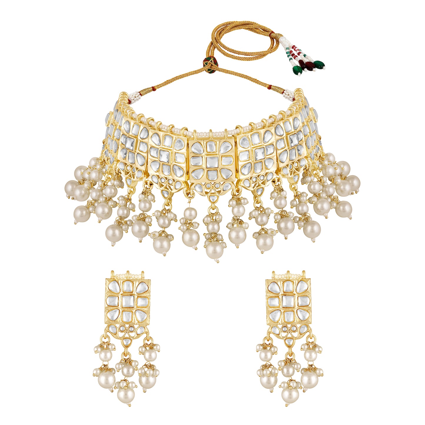 18K Gold Plated Regal Kundan Pearl Choker Set