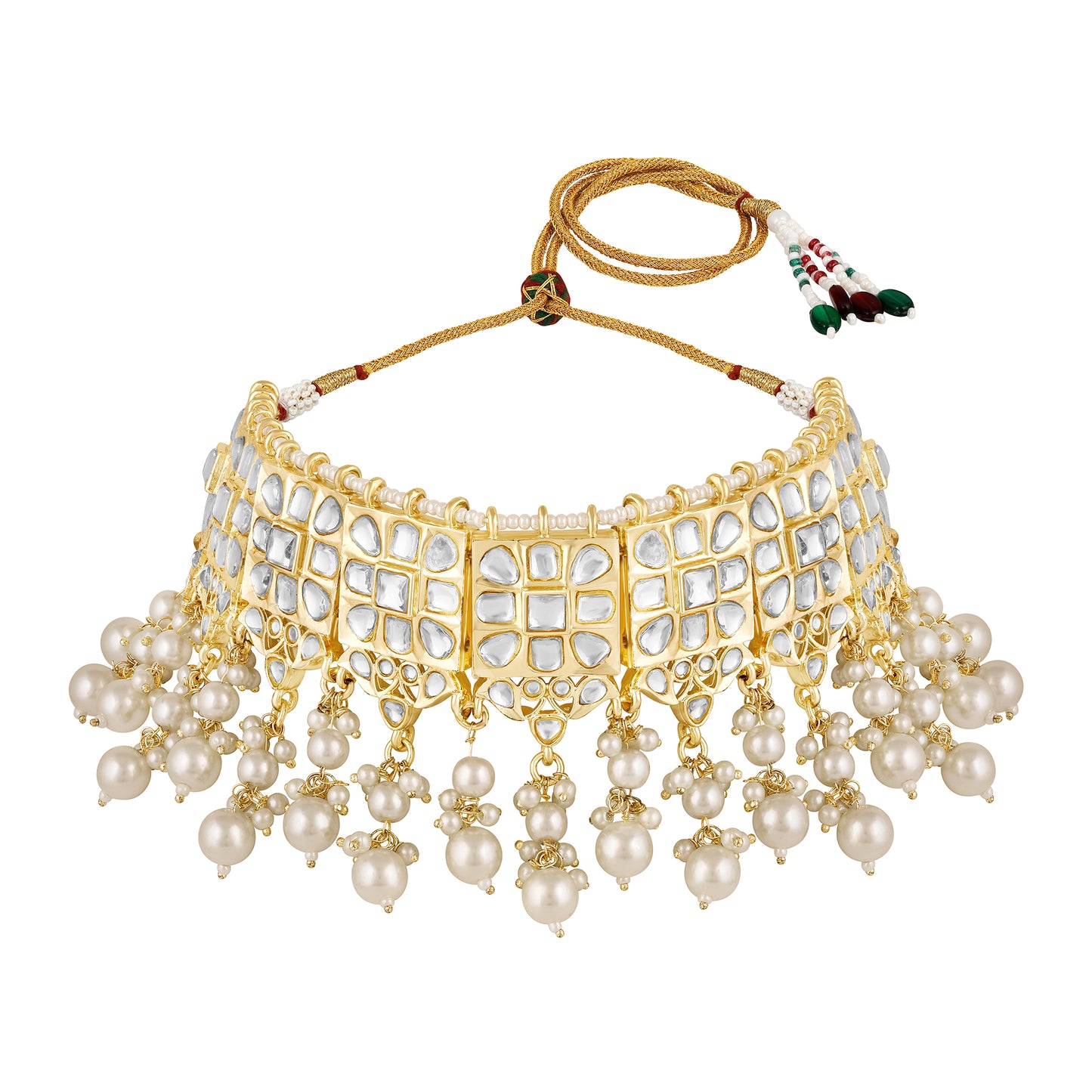 18K Gold Plated Regal Kundan Pearl Choker Set