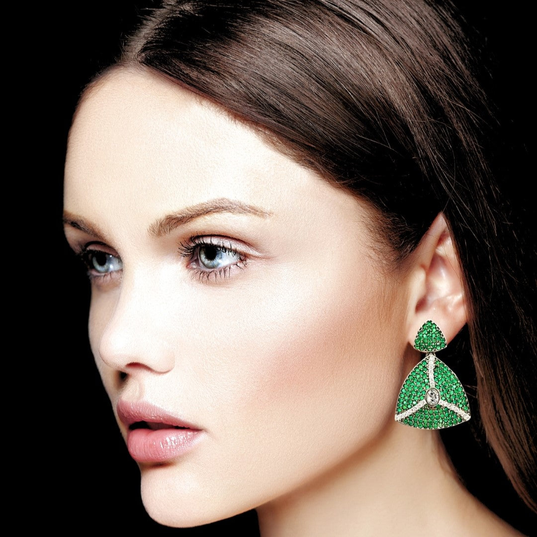 Bdiva Rhodium Plated Cubic Zirconia Pave Set Earring