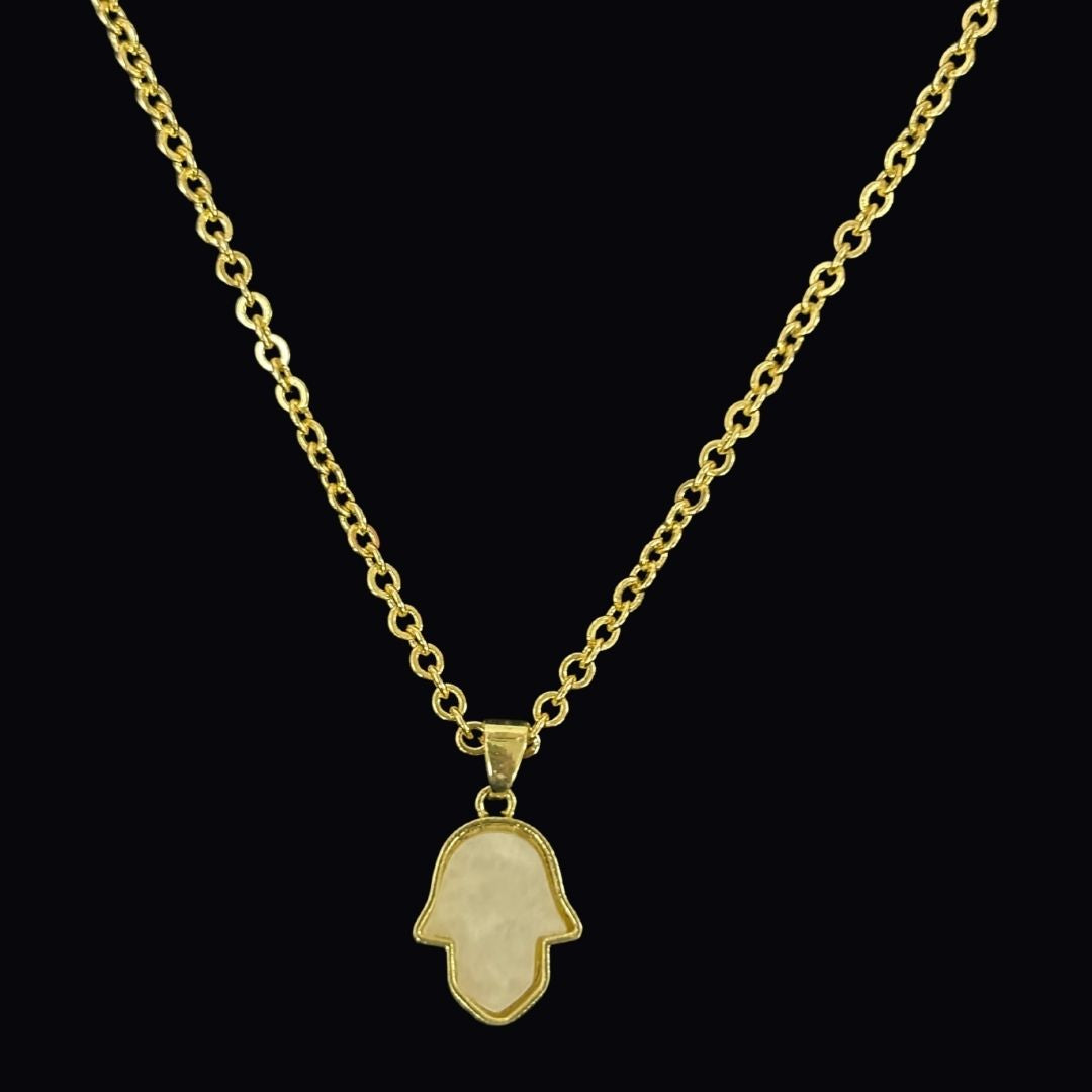 Gold‑Plated Hamsa Pendant Chain with Mother‑of‑Pearl Charm