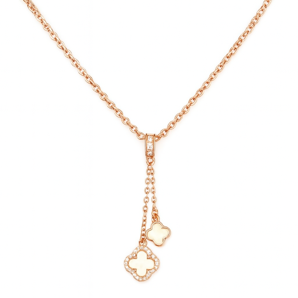 Rose Gold Plated Clover Chain Pendant Double Charm Infinite Elegance