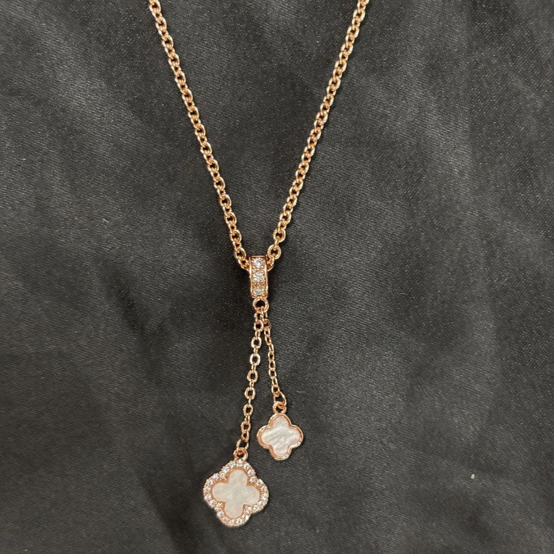 Rose Gold Plated Clover Chain Pendant Double Charm Infinite Elegance