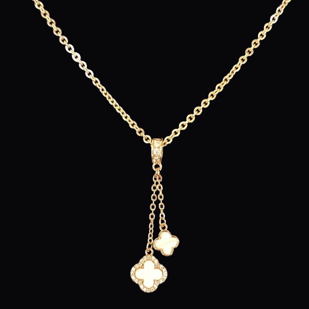 Rose Gold Plated Clover Chain Pendant Double Charm Infinite Elegance