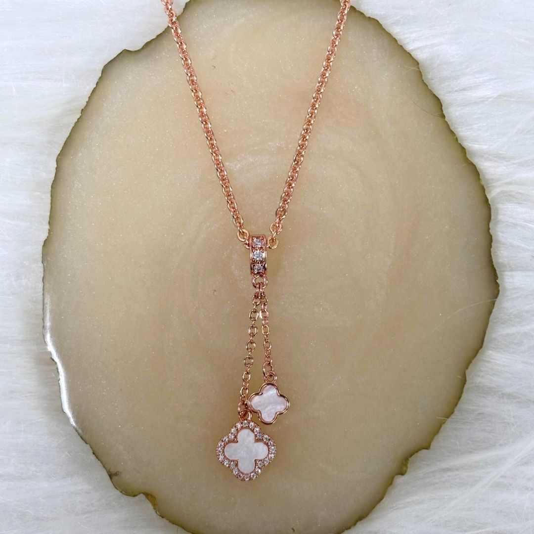 Rose Gold Plated Clover Chain Pendant Double Charm Infinite Elegance