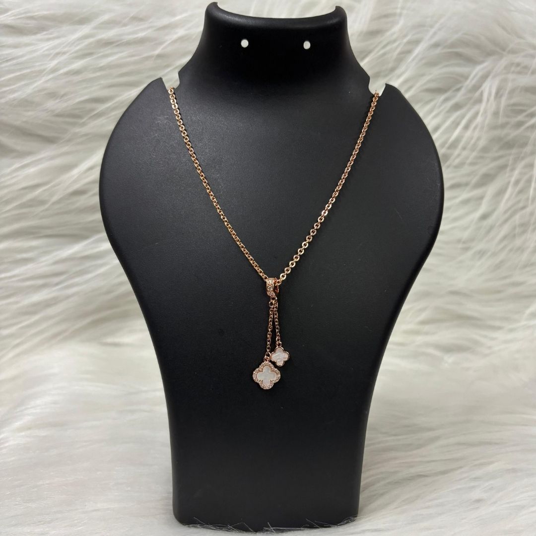 Rose Gold Plated Clover Chain Pendant Double Charm Infinite Elegance