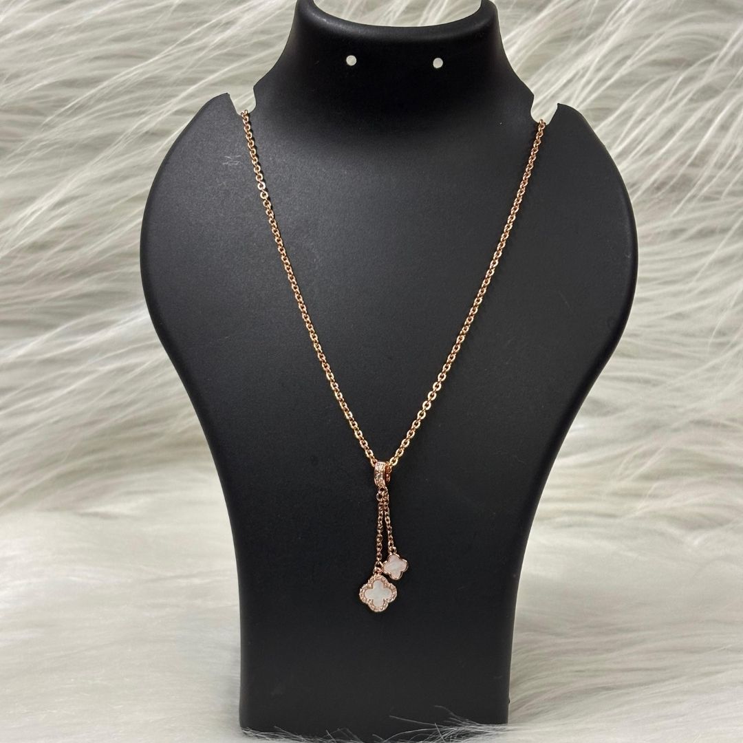 Rose Gold Plated Clover Chain Pendant Double Charm Infinite Elegance