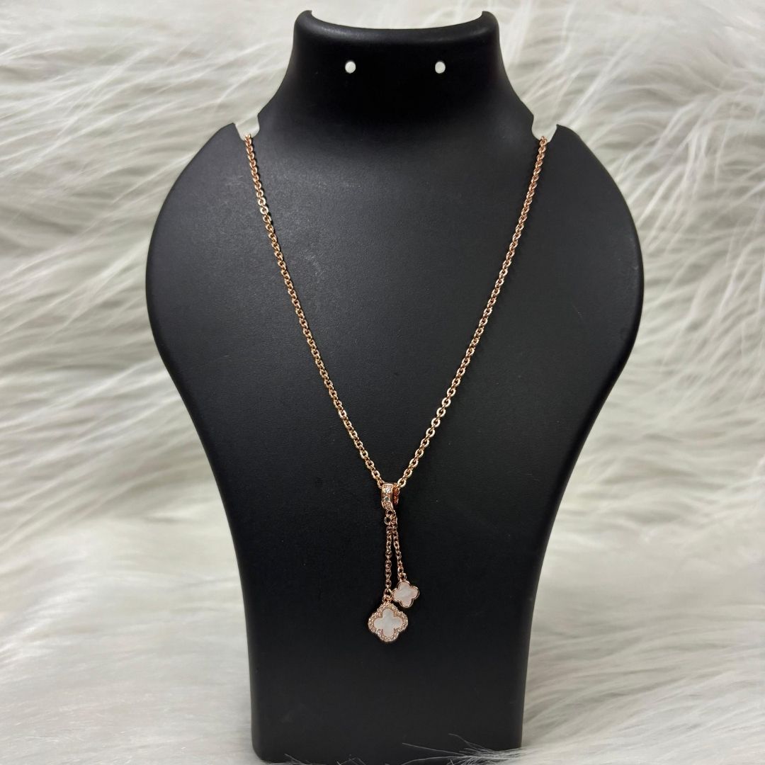 Rose Gold Plated Clover Chain Pendant Double Charm Infinite Elegance