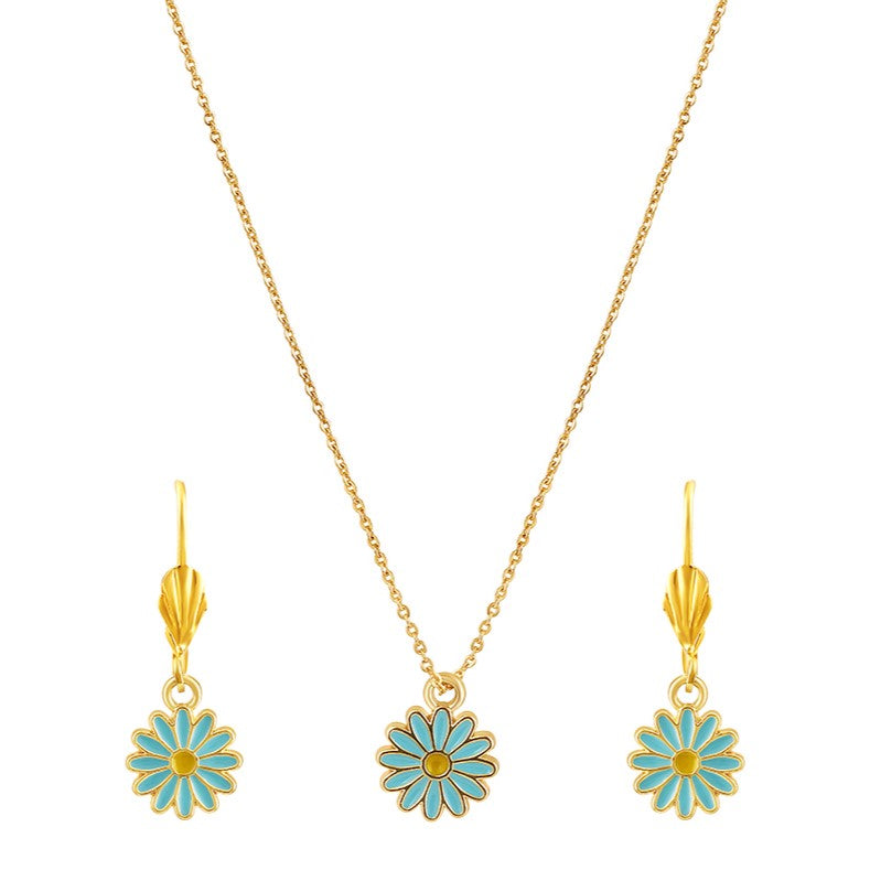 Bdiva Handcrafted 18k Gold-Plated Enamel Flower Pendant Set