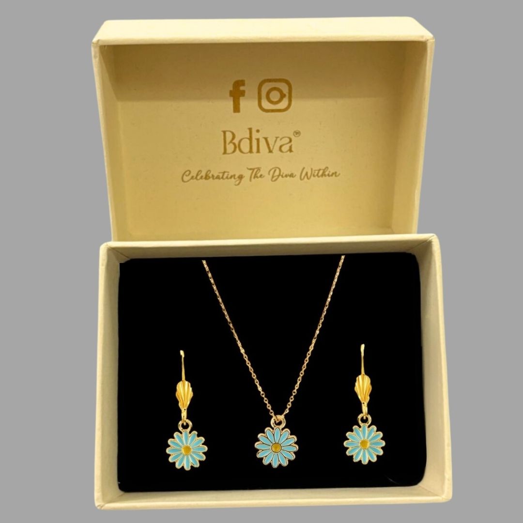 Bdiva Handcrafted 18k Gold-Plated Enamel Flower Pendant Set