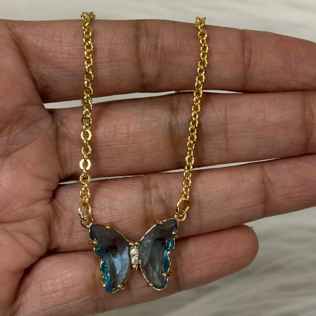 Gold‑Plated Sky Blue Butterfly Charm Pendant Chain
