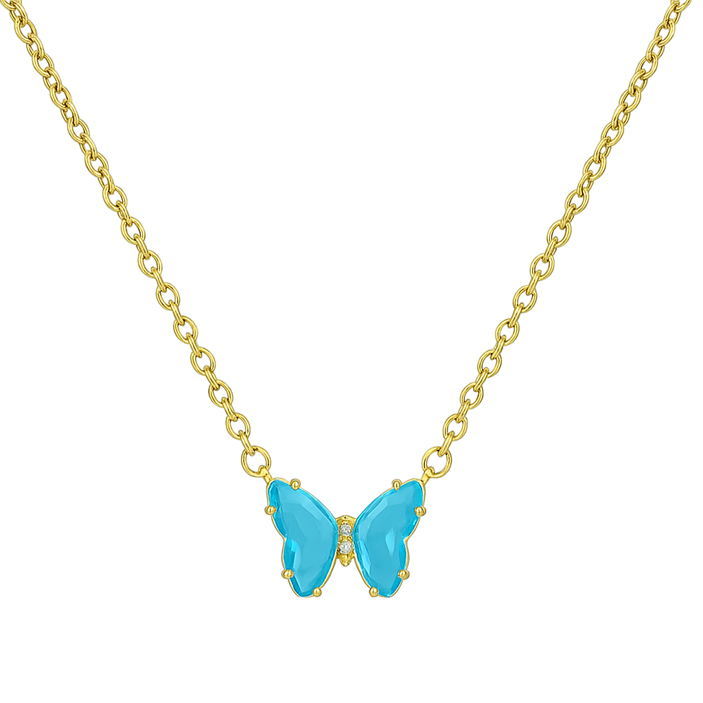 Gold‑Plated Sky Blue Butterfly Charm Pendant Chain