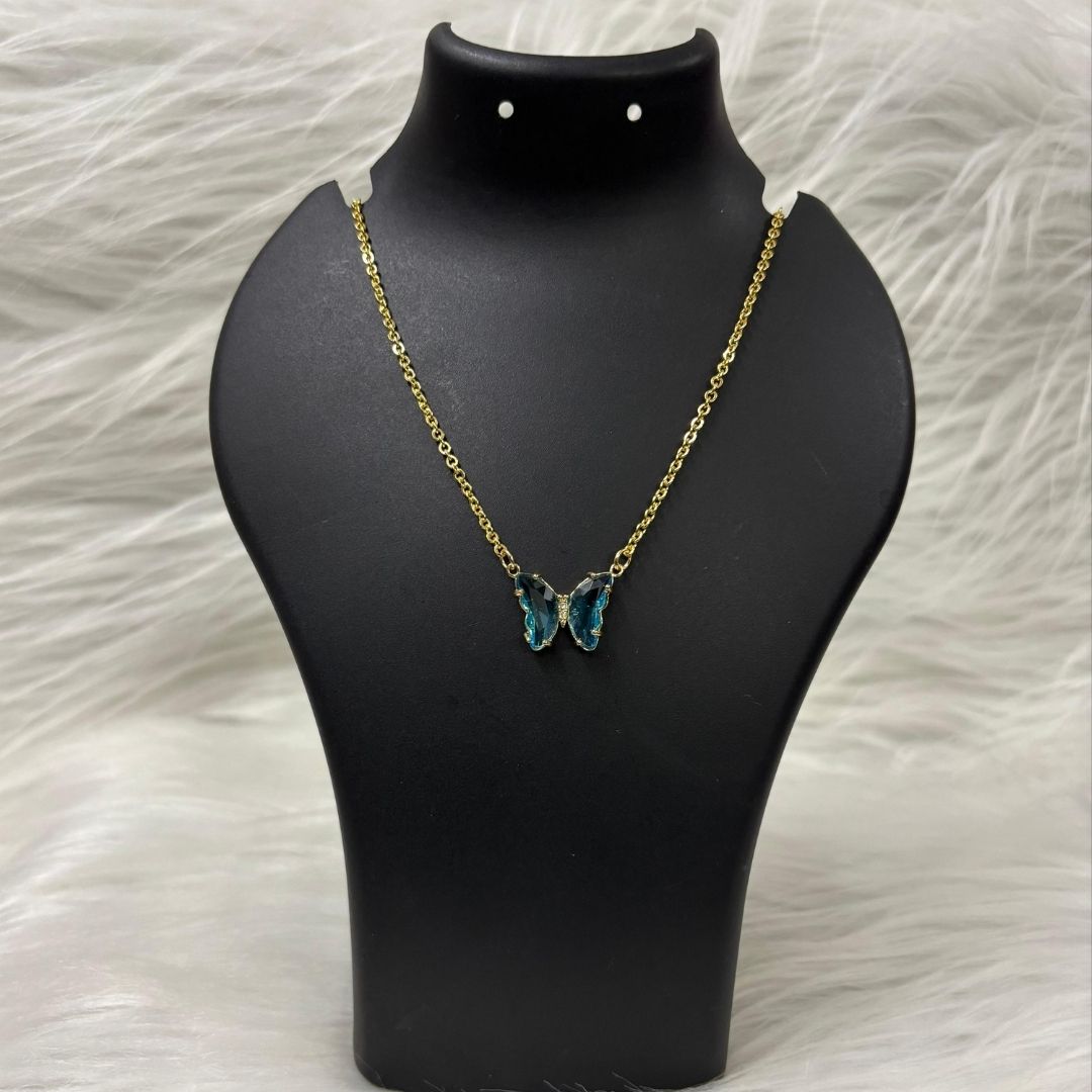 Gold‑Plated Sky Blue Butterfly Charm Pendant Chain