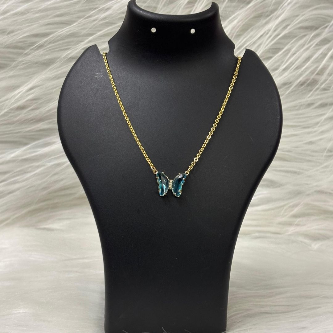 Gold‑Plated Sky Blue Butterfly Charm Pendant Chain