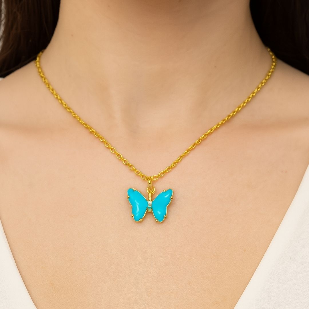 Gold‑Plated Sky Blue Butterfly Charm Pendant Chain