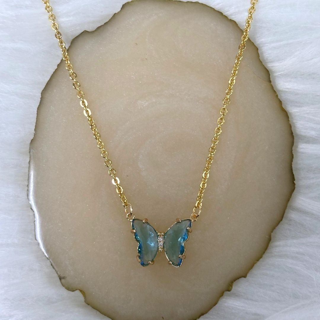 Gold‑Plated Sky Blue Butterfly Charm Pendant Chain