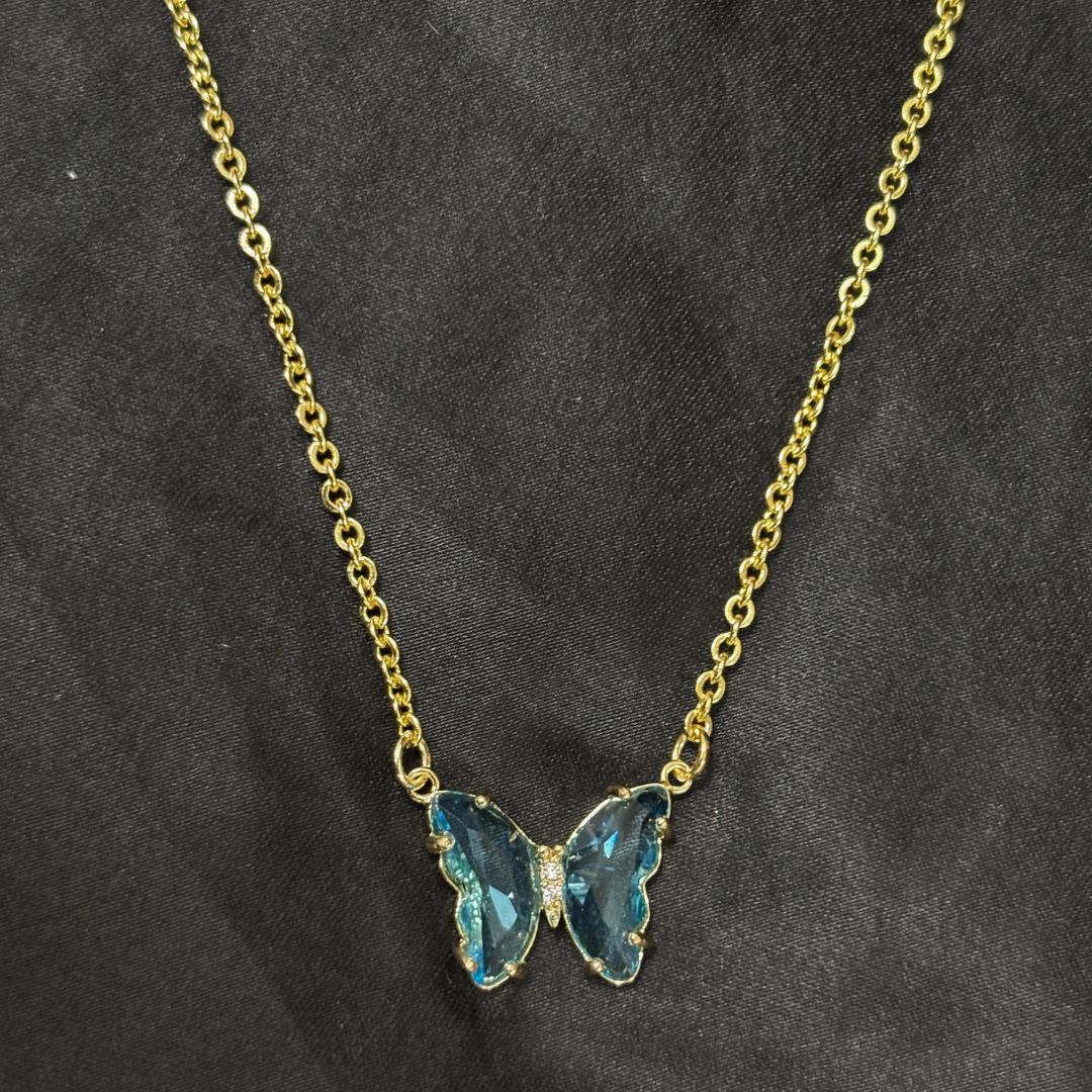 Gold‑Plated Sky Blue Butterfly Charm Pendant Chain