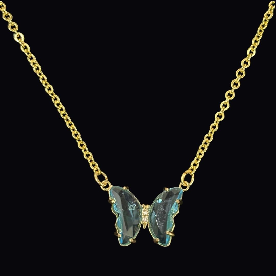 Gold‑Plated Sky Blue Butterfly Charm Pendant Chain