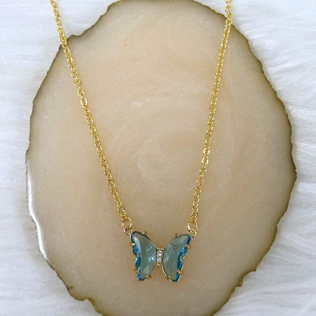 Gold‑Plated Sky Blue Butterfly Charm Pendant Chain