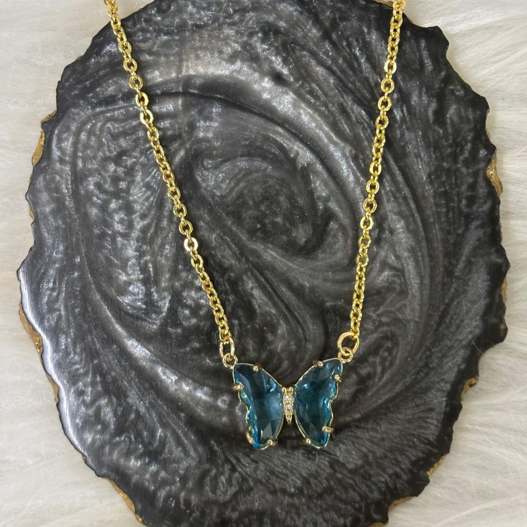 Gold‑Plated Sky Blue Butterfly Charm Pendant Chain