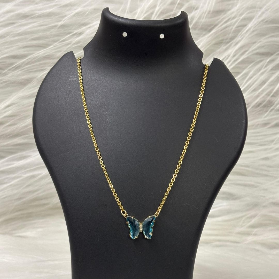Gold‑Plated Sky Blue Butterfly Charm Pendant Chain