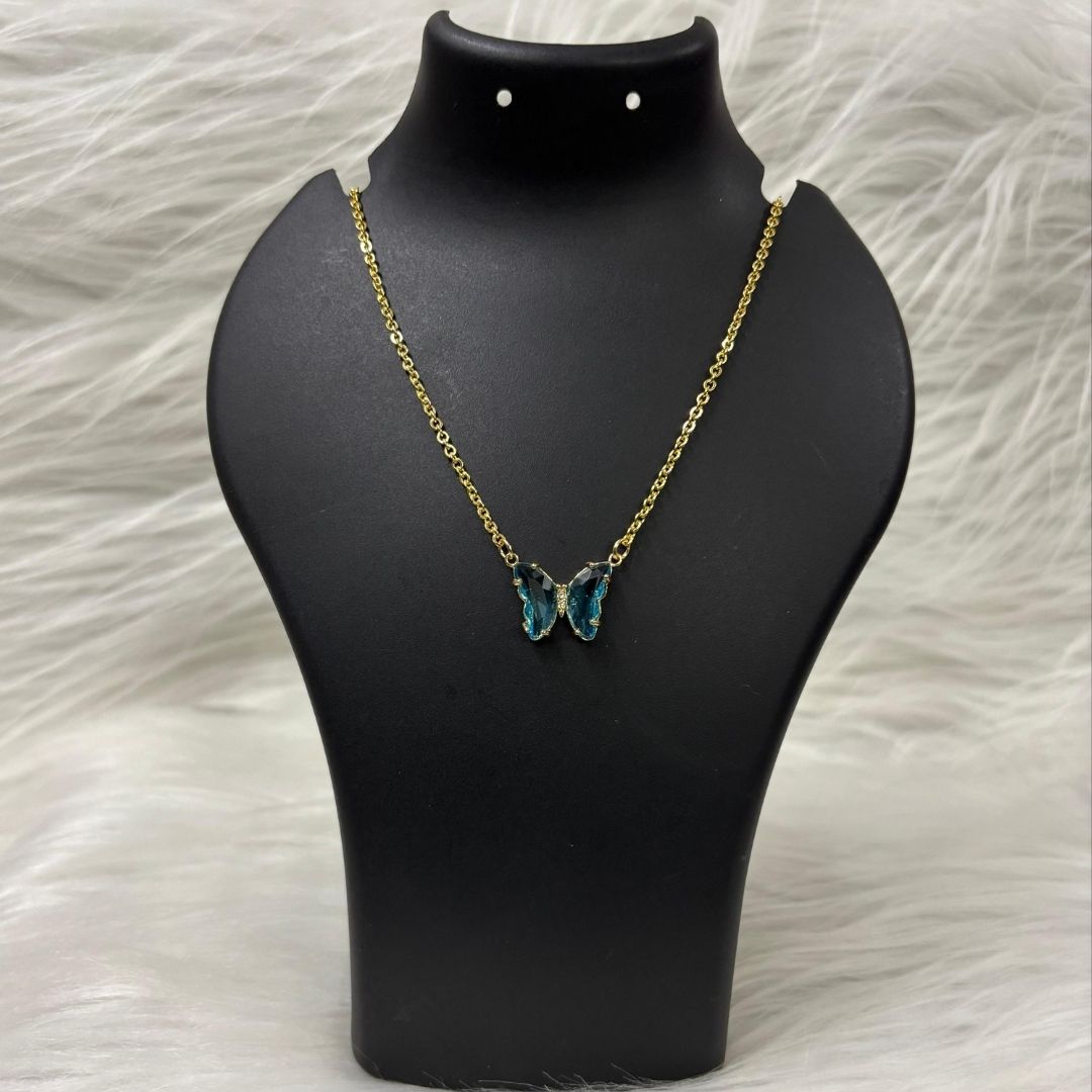 Gold‑Plated Sky Blue Butterfly Charm Pendant Chain