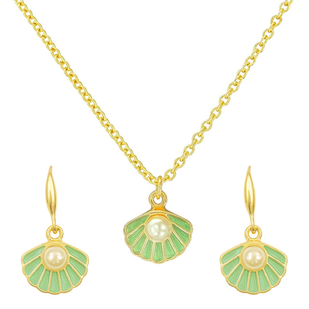 Gold-Plated Coastal Charm Mint Enamel Pearl Set