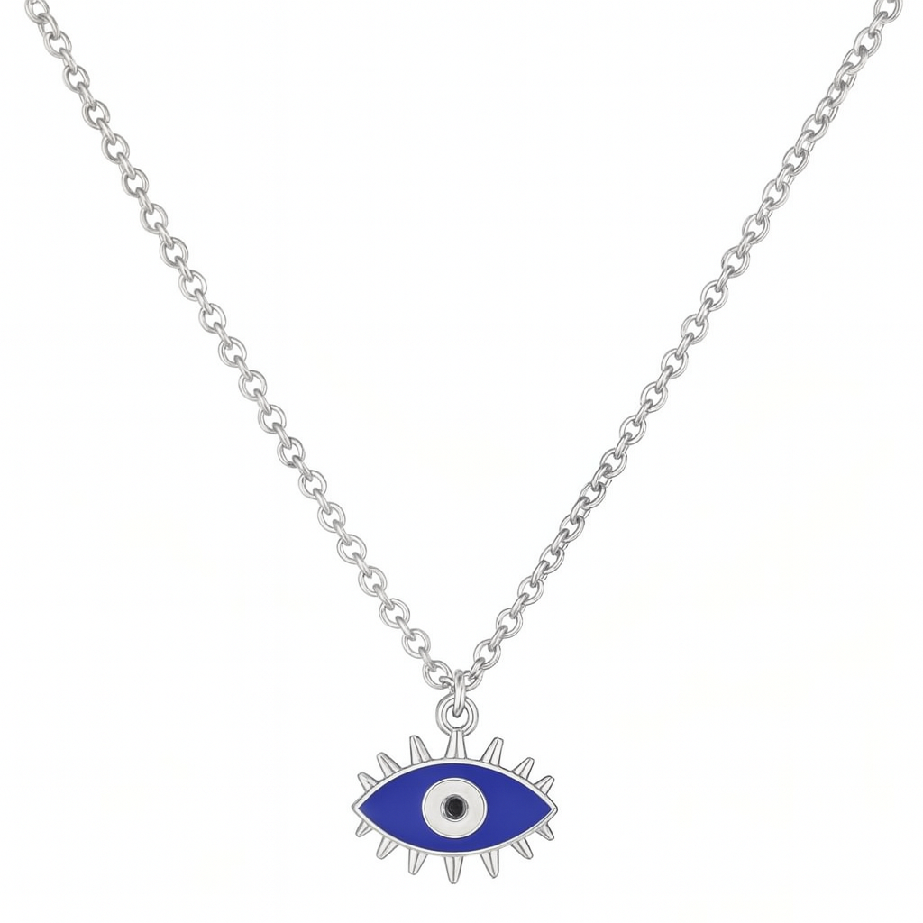 Rhodium-Plated Evil Eye Enamel Pendant Set