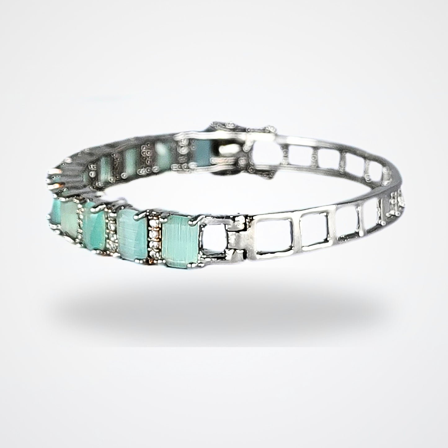 Bdiva Rhodium Plated Turquoise Tennis Bracelet
