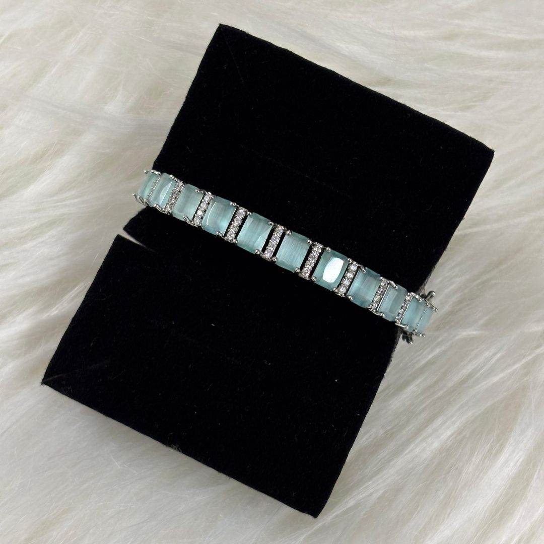 Bdiva Rhodium Plated Turquoise Tennis Bracelet