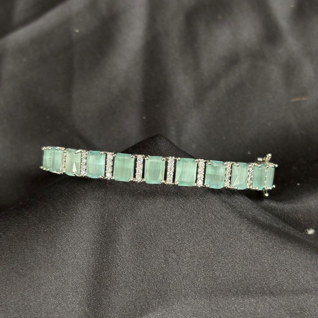 Bdiva Rhodium Plated Turquoise Tennis Bracelet