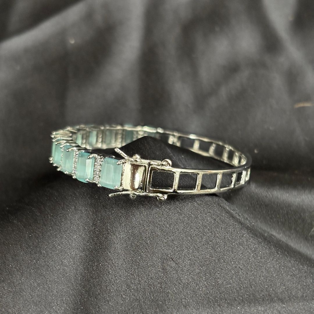 Bdiva Rhodium Plated Turquoise Tennis Bracelet