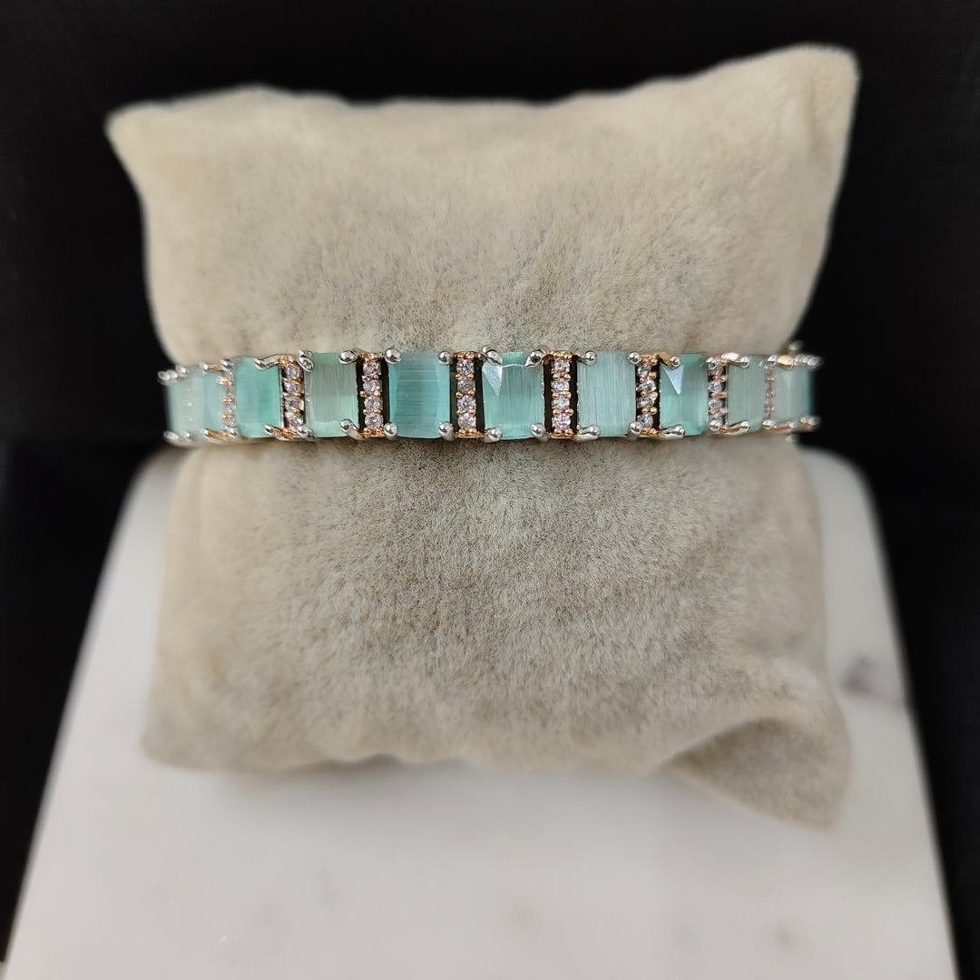 Bdiva Rhodium Plated Turquoise Tennis Bracelet