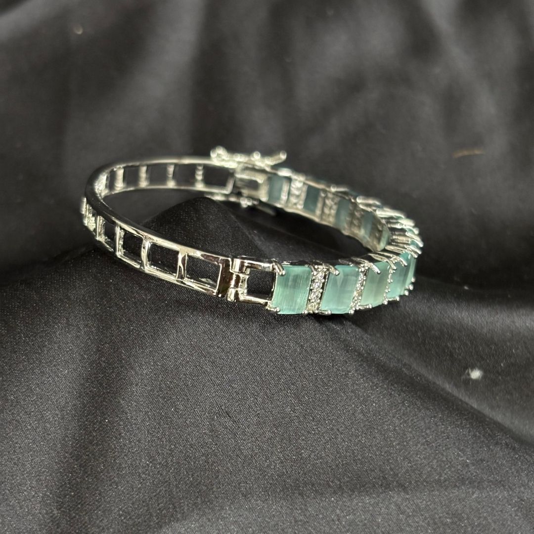 Bdiva Rhodium Plated Turquoise Tennis Bracelet