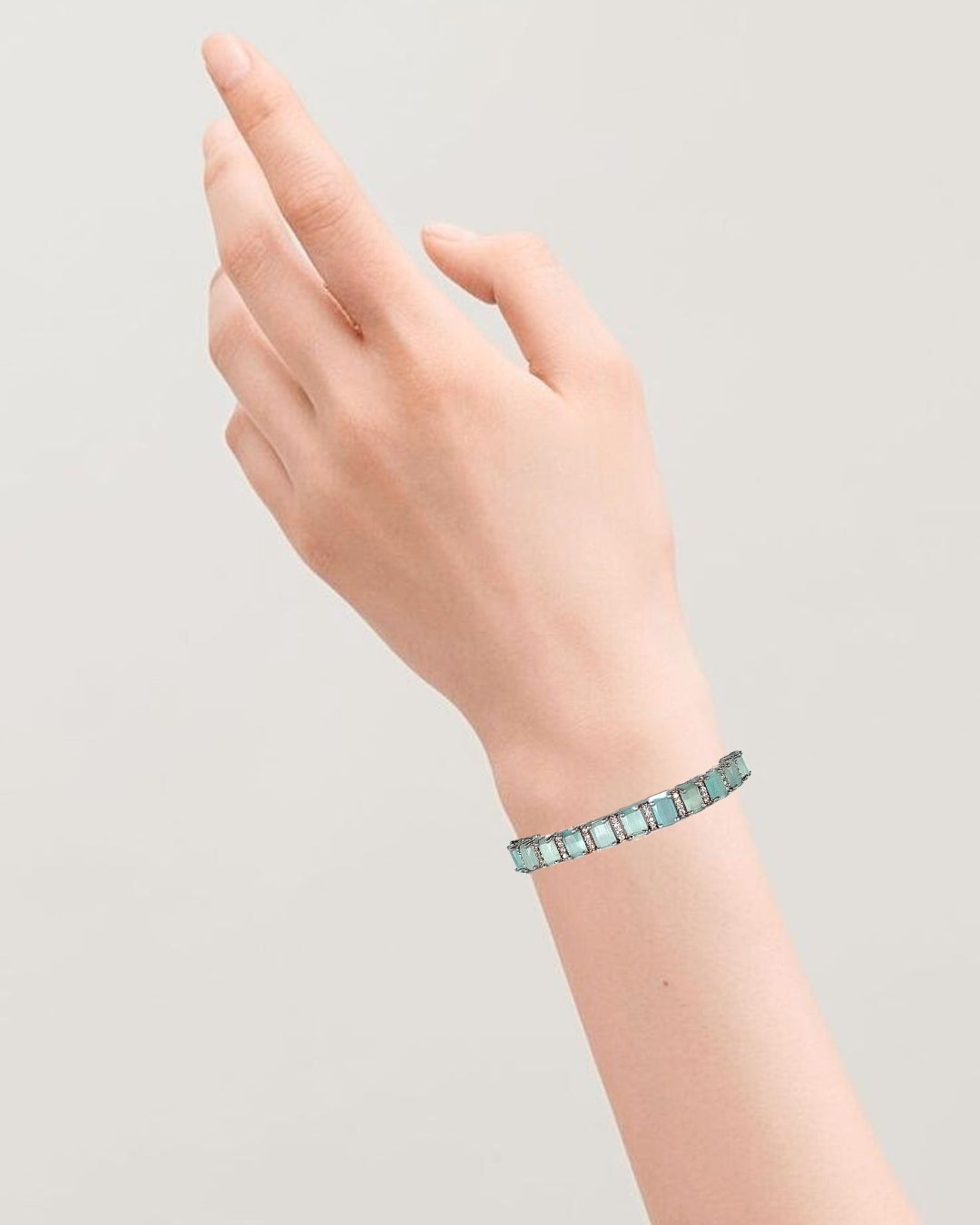 Bdiva Rhodium Plated Turquoise Tennis Bracelet