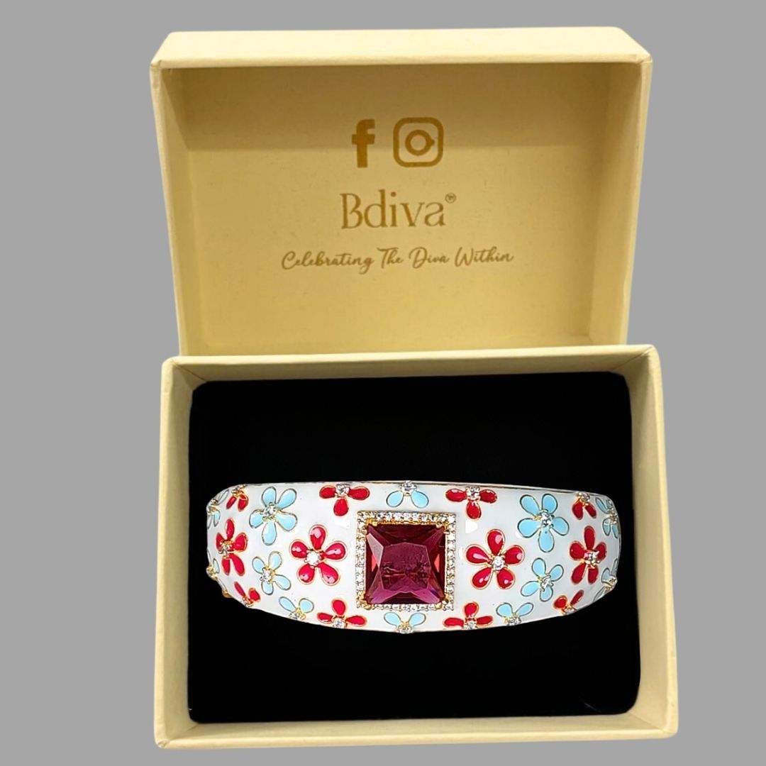 Bdiva 18k Gold Plated Cubic Zirconia Garnet Gemstone Statement Bracelet